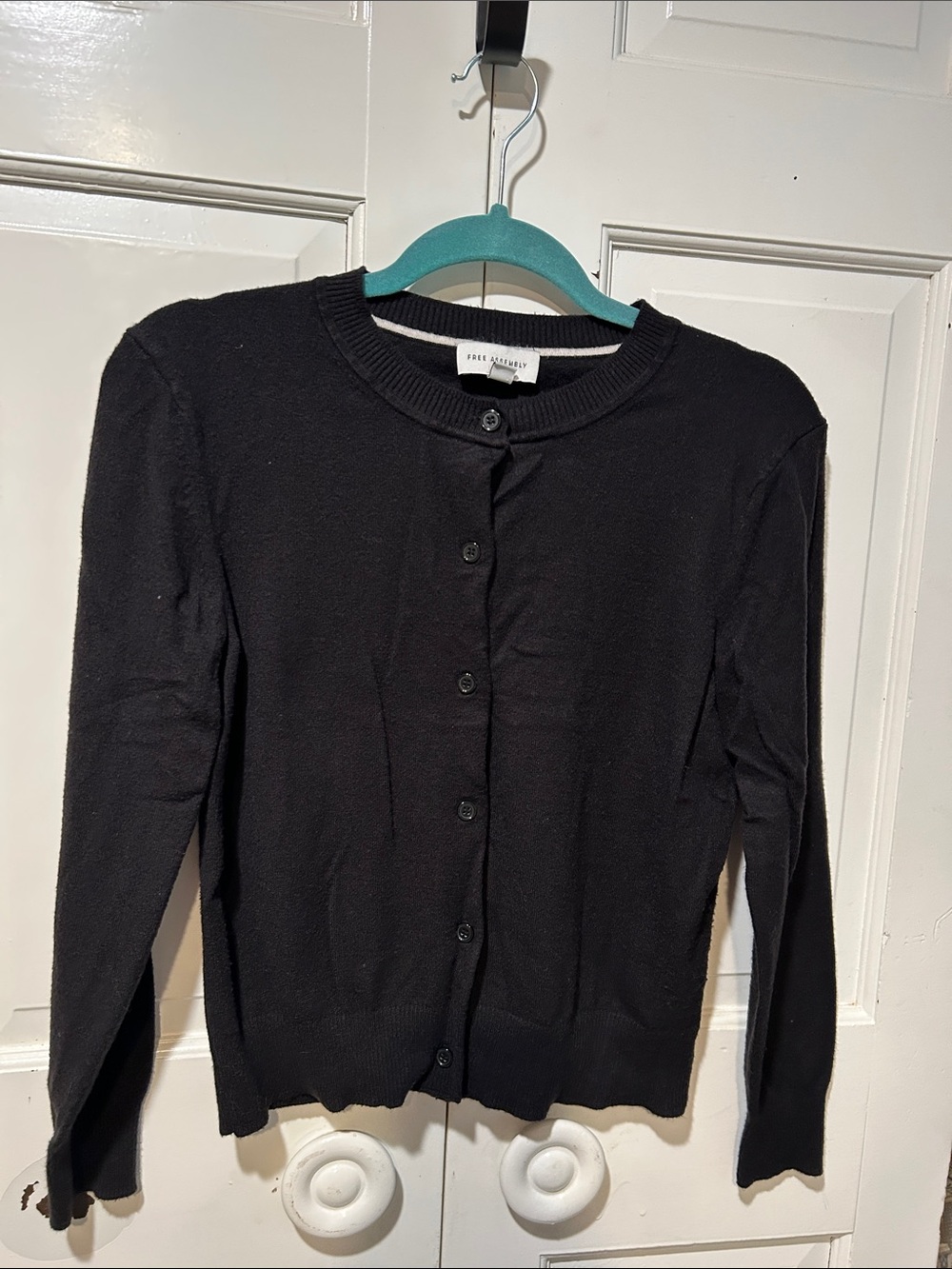 Black Button-Front Crewneck Cardigan